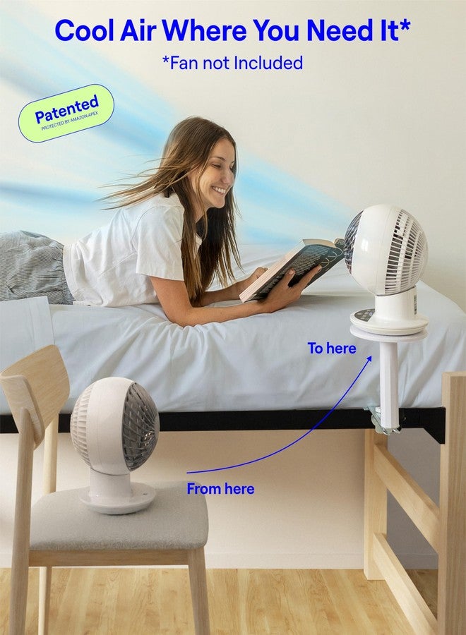 حامل مروحة قابل للتعديل من فانشيلفي لغرف النوم، والأسرة ذات الطابقين، والأسرة العلوية، من أساسيات الجامعة للطلاب والطالبات، تصميم حاصل على براءة اختراع للارتفاع والمسافة، متوافق مع مراوح غرف النوم الشائعة، خياران للارتفاع (أبيض) - Image 2