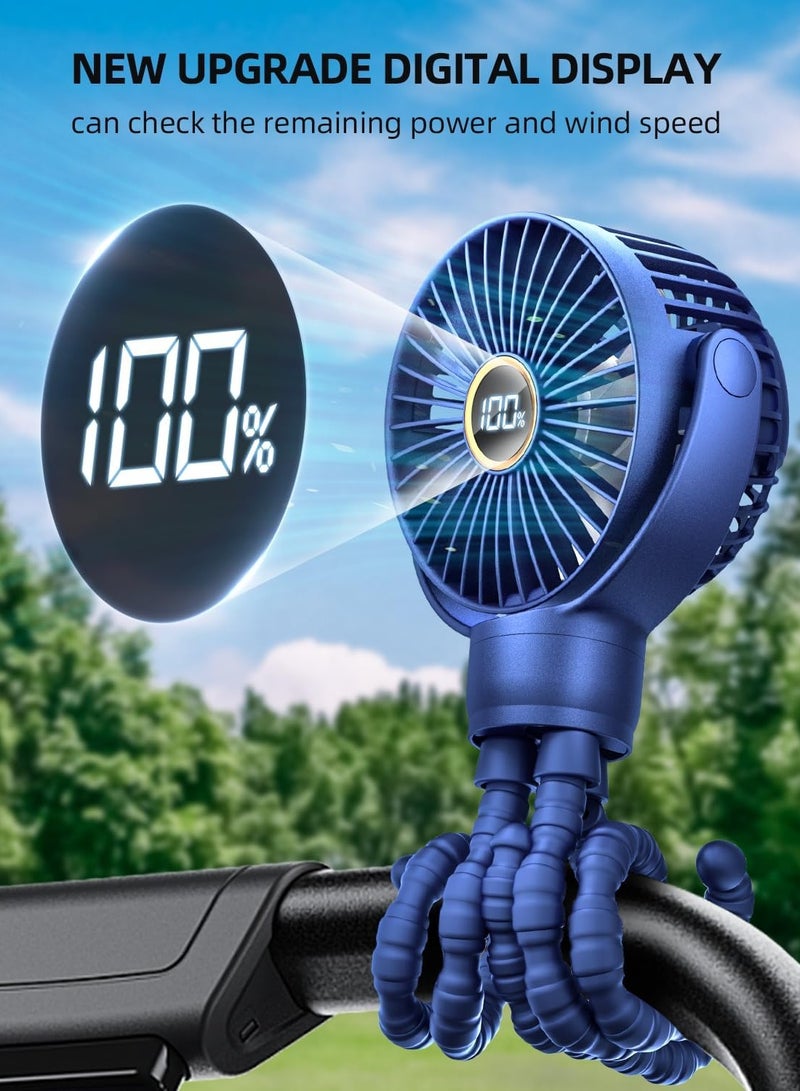 عام مروحة عربة أطفال محمولة، مروحة صغيرة بمشبك على المروحة، شاشة LED، حامل ثلاثي مرن يدور 360 درجة، مروحة مكتب تبريد شخصية صغيرة قابلة لإعادة الشحن باللون الأزرق - Image 2