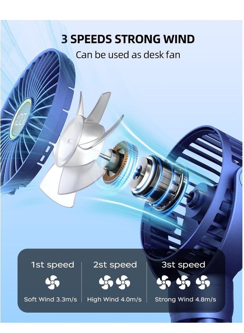 عام مروحة عربة أطفال محمولة، مروحة صغيرة بمشبك على المروحة، شاشة LED، حامل ثلاثي مرن يدور 360 درجة، مروحة مكتب تبريد شخصية صغيرة قابلة لإعادة الشحن باللون الأزرق - Image 3