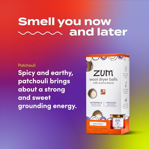ZUM Indigo Wild Zum Laundry Dryer Balls Kit - Wool Laundry Balls for The Dryer - Essential Oil Spray - Reusable Drying Balls for Laundry - Patchouli - (3 Dryer Balls, 1 Aroma Blend) - Image 3