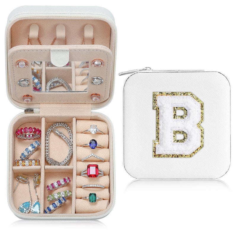 Parima Gifts for Women Teacher Appreciation Gift Retirement Travel Accessories for Travel Jewelry Box Teacher Birthday Gift Retirement Gifts for Women 2026 Letter B White