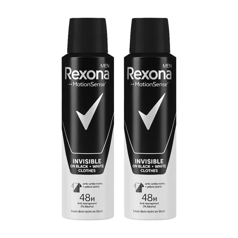 Rexona Men MotionSense Invisible On Black + White Clothes Deodorant Body Spray- 2X200ml