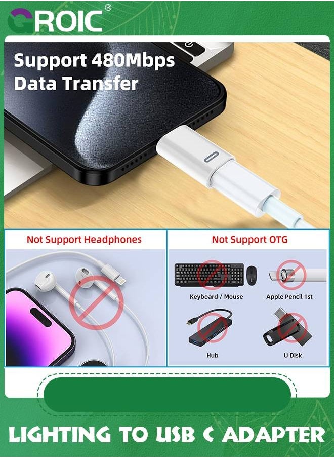 GROIC - 2 Pack White USB-C Male to Lightning Female Adapter, USB Type C to Lightning Connector for iPhone 15/15 Plus/15 Pro/15 Pro Max, iPad Air, Support PD Fast Charging and Data Transfer - Image 1