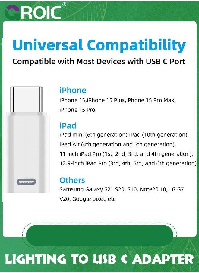 GROIC - 2 Pack White USB-C Male to Lightning Female Adapter, USB Type C to Lightning Connector for iPhone 15/15 Plus/15 Pro/15 Pro Max, iPad Air, Support PD Fast Charging and Data Transfer - Image 1