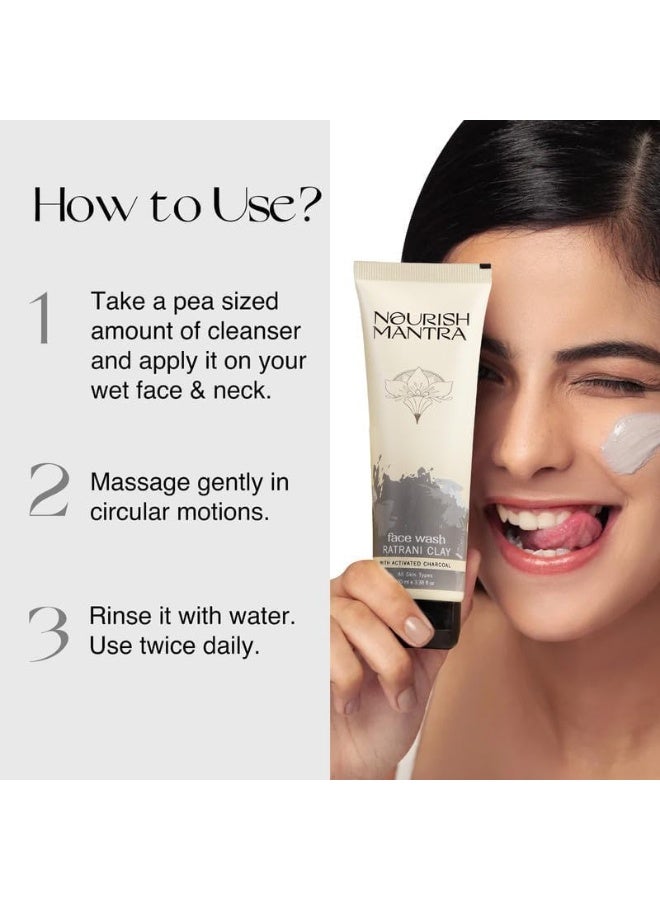 Nourish Mantra-Ratrani Moroccan Lava Face Wash | Enriched With Moroccan Clay, Activated Charcoal & Vitamin E | Face Wash For All Skin Types | Paraben & SLSSLES Free - 100 ml - Image 3