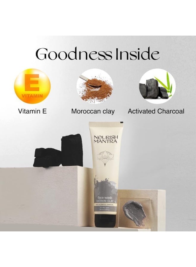 Nourish Mantra-Ratrani Moroccan Lava Face Wash | Enriched With Moroccan Clay, Activated Charcoal & Vitamin E | Face Wash For All Skin Types | Paraben & SLSSLES Free - 100 ml - Image 4