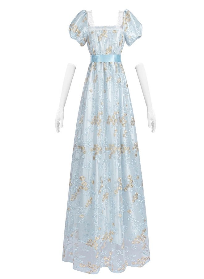 NSPSTT Golden Regency Dresses for Women Plus Size Victorian Ball Gown with Long White Gloves,cerulean, M - Image 1