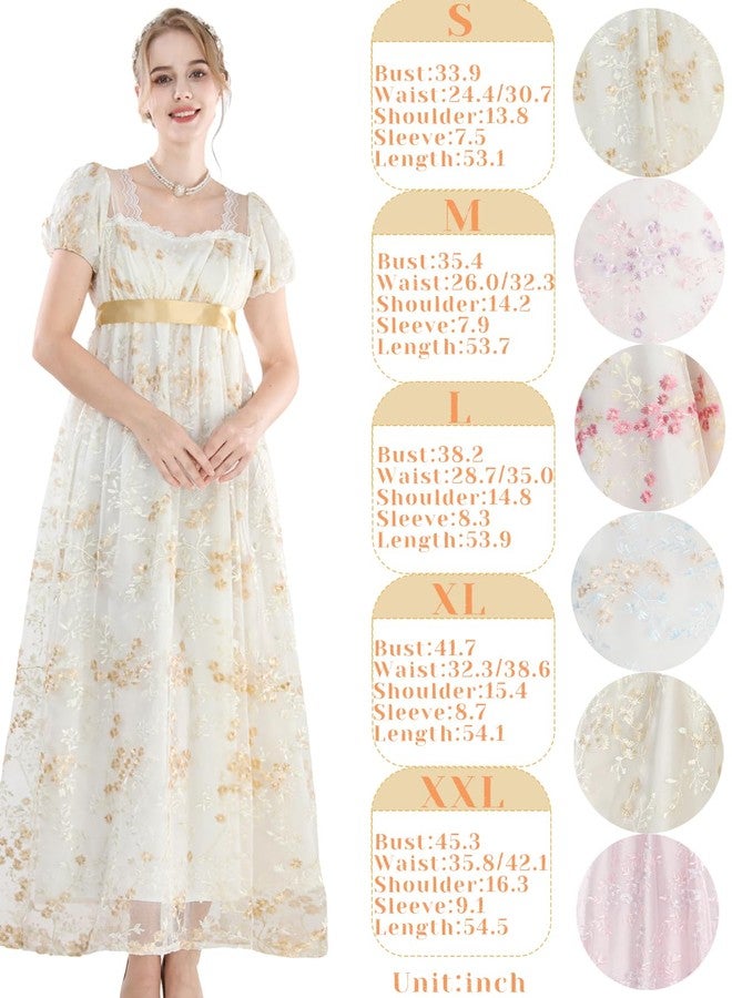 NSPSTT Golden Regency Dresses for Women Plus Size Victorian Ball Gown with Long White Gloves,cerulean, M - Image 5
