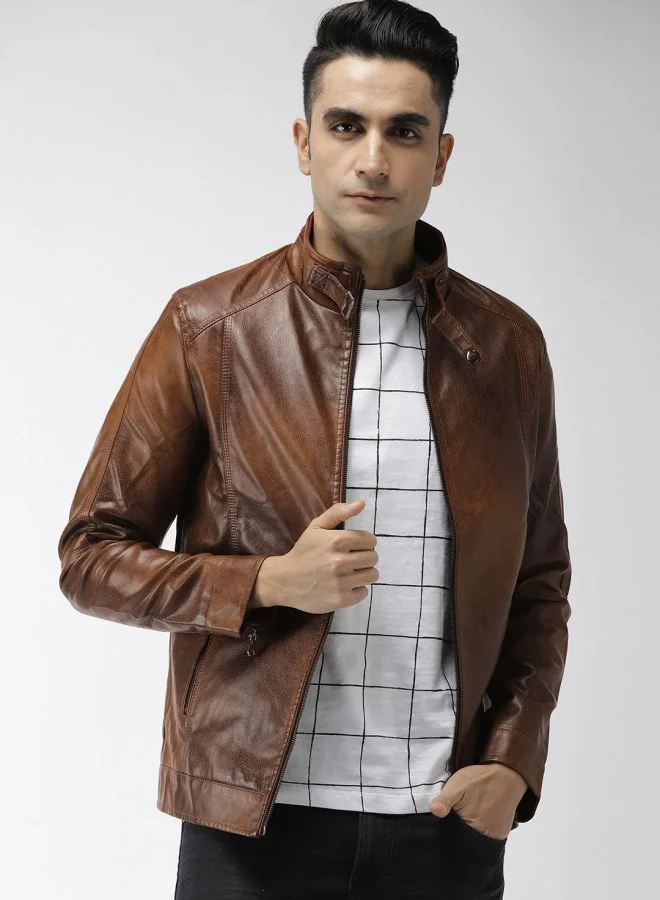 ذا انديان كراج كو The Indian Garage Co Men Slim Fit Solid Round Neck Long Sleeves Jacket