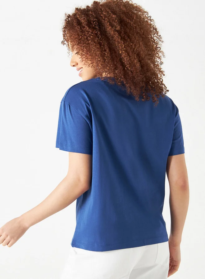 Lee Cooper Lee Cooper Logo Detail Cotton T-shirt with Crew Neck and Short Sleeves