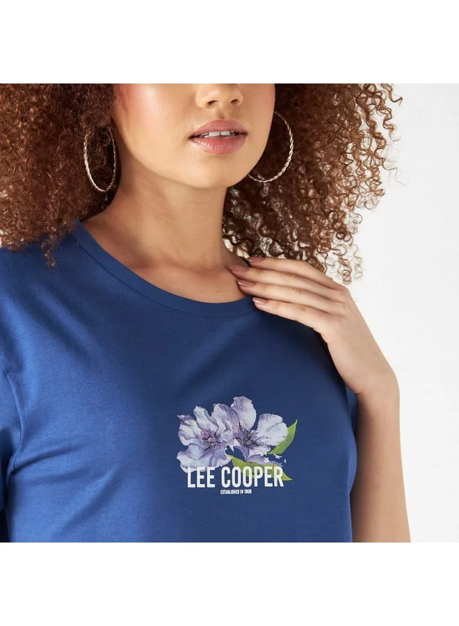 Lee Cooper Lee Cooper Logo Detail Cotton T-shirt with Crew Neck and Short Sleeves