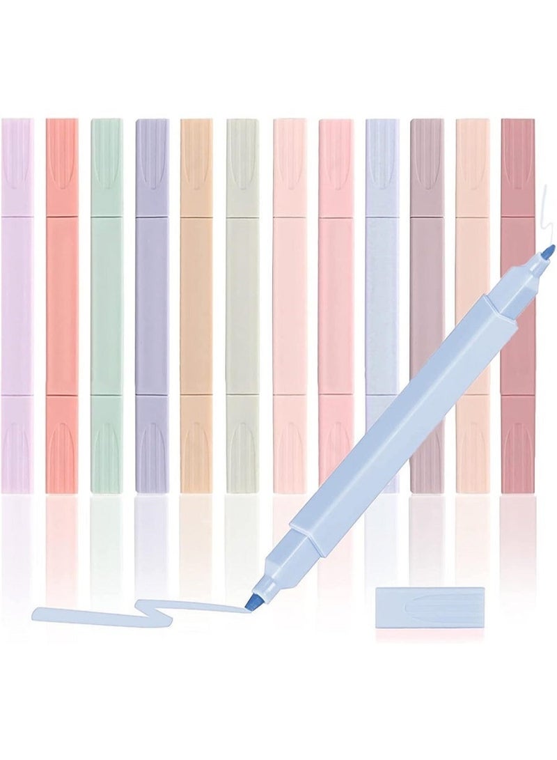 12-Pack Dual Tip Aesthetic Cute Pastel Highlighter Pen, No Bleed, Highlighter Markers for Office, Study Accessory Supplies - Image 1