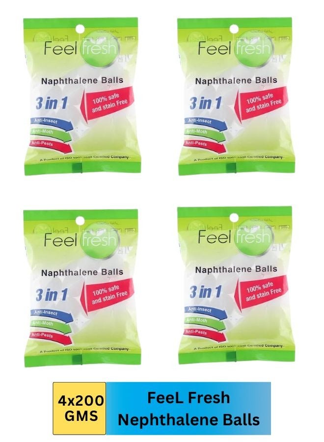 Feel Fresh Naphthalene Balls 800 Gram (Pack of 4) 4x 200 Gram napthalene Balls for Clothes Pantry, Bathroom, Wardrobe, Toilet, Urinal, wash Basin, Cockroaches  - Image 1