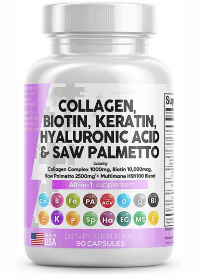 Collagen Pills- Hair Skin and Nails Vitamins and DHT Blocker with Vitamin E Folic Acid Pumpkin Seed MSM - 90 Count - Image 1