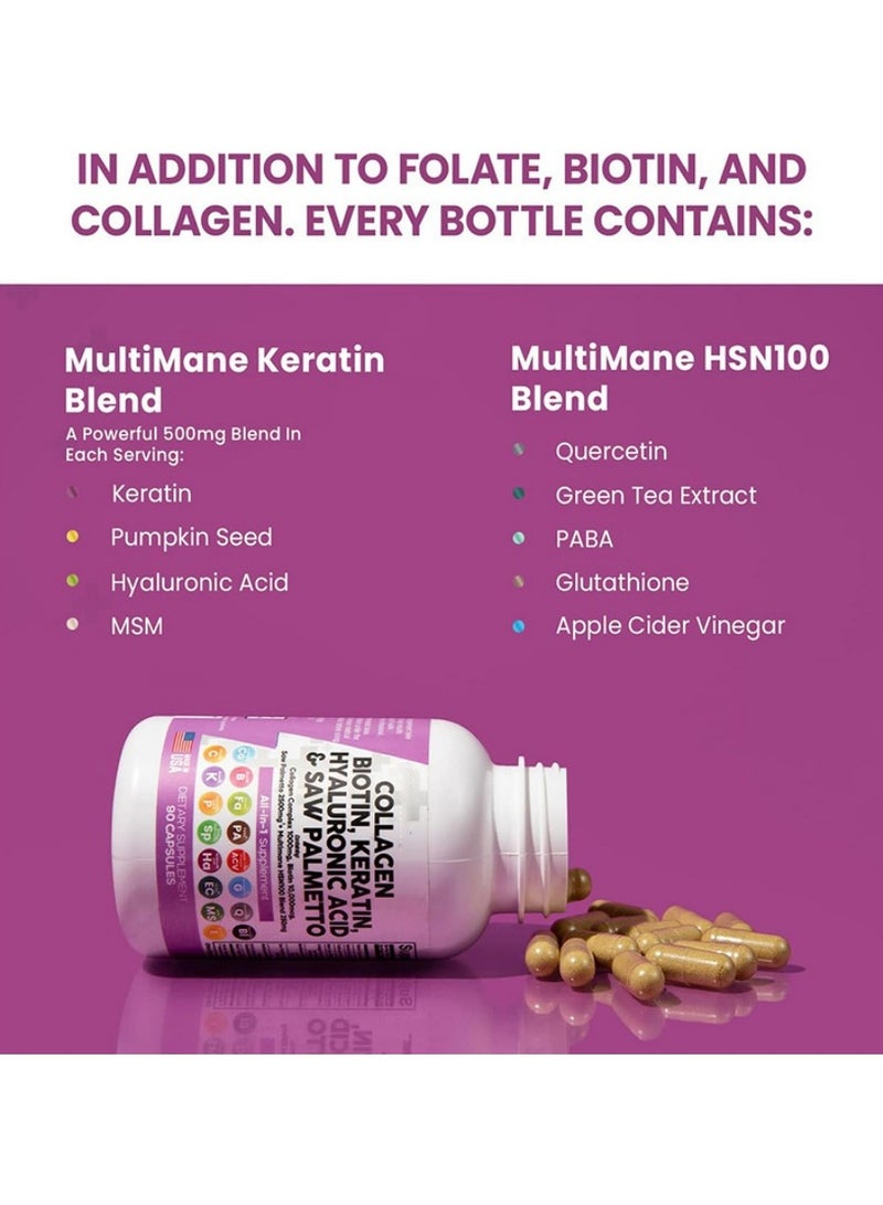 Collagen Pills- Hair Skin and Nails Vitamins and DHT Blocker with Vitamin E Folic Acid Pumpkin Seed MSM - 90 Count - Image 3