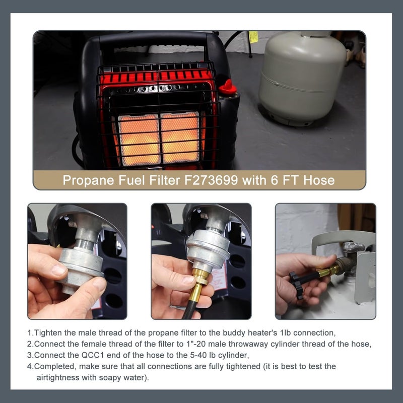 مرشح وقود البروبان Thaekuns F273699 مع خرطوم بطول 6 أقدام لاستخدامه مع سخان Mr Heater Buddy وBig Buddy للاستخدام الداخلي - Image 3