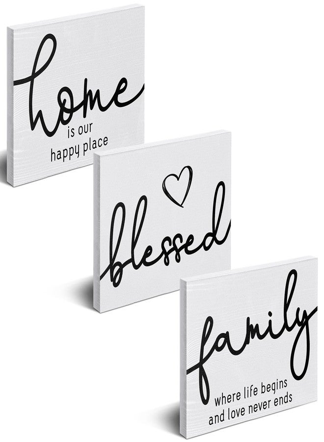 جيتك لوحة خشبية ريفية صغيرة من Jetec مكونة من 3 قطع، تحمل عبارة "منزل عائلي مبارك"، وهي عبارة عن لوحات خشبية صغيرة مزخرفة، مناسبة لتزيين طاولات غرف النوم والمطابخ وغرف المعيشة (5 × 7 × 0.59 بوصة). - Image 1