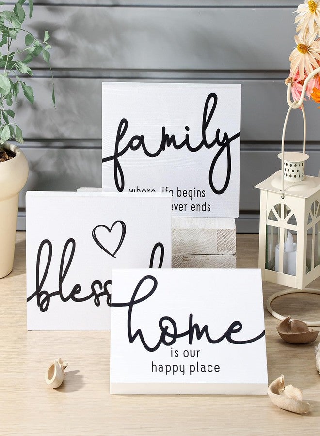 جيتك لوحة خشبية ريفية صغيرة من Jetec مكونة من 3 قطع، تحمل عبارة "منزل عائلي مبارك"، وهي عبارة عن لوحات خشبية صغيرة مزخرفة، مناسبة لتزيين طاولات غرف النوم والمطابخ وغرف المعيشة (5 × 7 × 0.59 بوصة). - Image 3