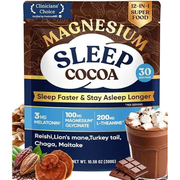 Venture Pal Mushroom Hot Cocoa Powder with Magnesium Glycinate, Natural Sleep Aid with Reishi & L-Theanine for Adults, 12 Superfoods, Melatonin 3mg, Unsweetened Hot Chocolate Drink Mix for Sleep, 30 Servings - Image 1