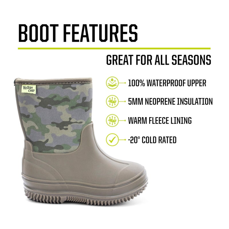 Western Chief Kid's Freestyle Neoprene Rain Boot, Olive, 2 - Image 2