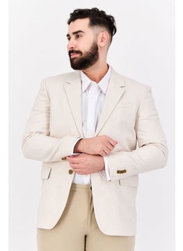 ESPRIT Men Regular Fit Solid Semi Formal Blazer, Beige  - Image 1