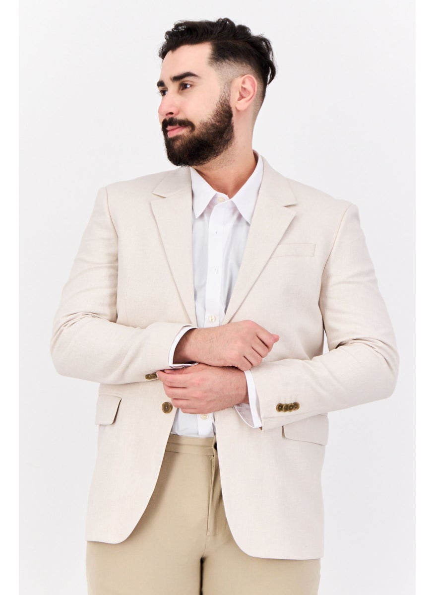 ESPRIT - Men Regular Fit Solid Semi Formal Blazer, Beige - Image 1
