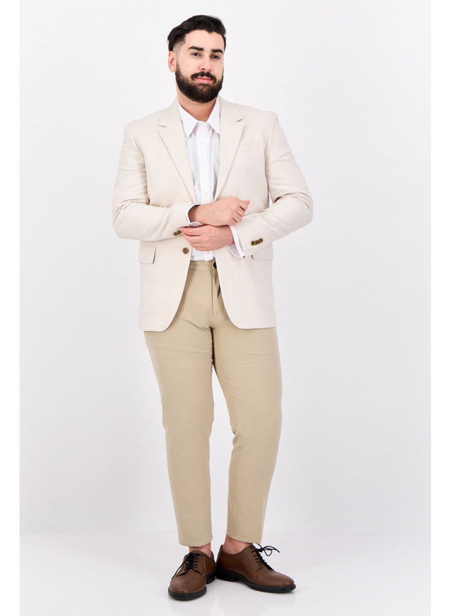 ESPRIT - Men Regular Fit Solid Semi Formal Blazer, Beige - Image 1