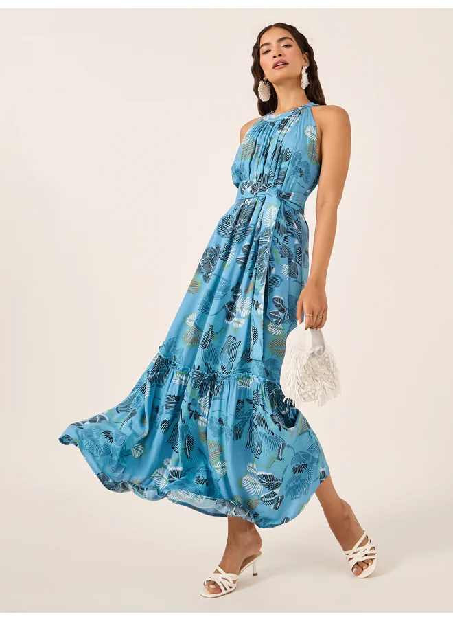 ستايلي Styli All Over Print Halter Neck A-Line Maxi Dress