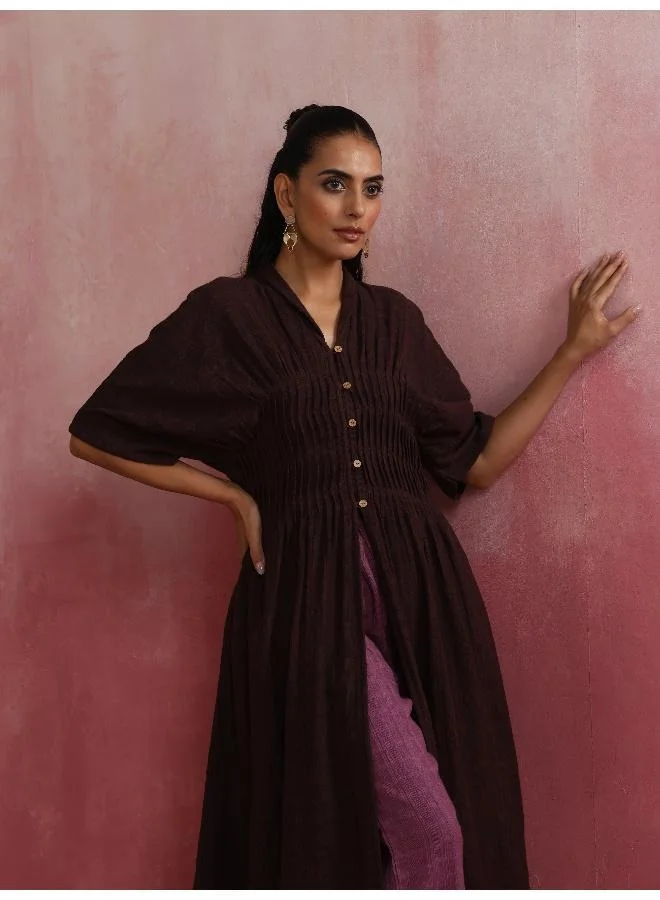 trueBrowns Cola Cotton Dobby Pleated Kurta Set