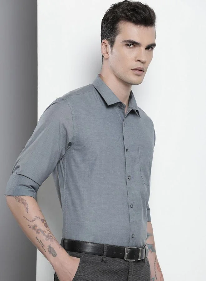 The Indian Garage Co Men Slim Fit Solid Full Sleeves Cutaway Collar Formal Shirt