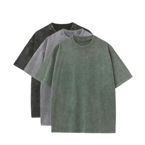POHADON 3 Pcs Men's Oversized Cotton Summer T-Shirts - Vintage Baggy Tee Loose Fit Short Sleeve T-Shirts Casual Streetwear (J,2XL) - Image 1