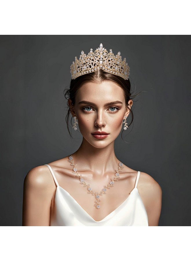 Kamirola Tiaras And Crowns For Women,3-Pack Tiaras Earrings Necklace, Crystal Bridal Jewelry Set, Costume Party Halloween Prom Pageant Jewelry For Women (Gold White) - Image 2