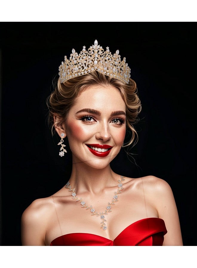 Kamirola Tiaras And Crowns For Women,3-Pack Tiaras Earrings Necklace, Crystal Bridal Jewelry Set, Costume Party Halloween Prom Pageant Jewelry For Women (Gold White) - Image 4
