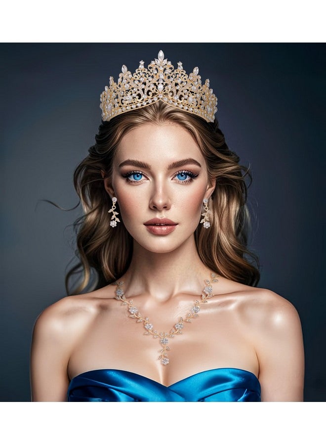 Kamirola Tiaras And Crowns For Women,3-Pack Tiaras Earrings Necklace, Crystal Bridal Jewelry Set, Costume Party Halloween Prom Pageant Jewelry For Women (Gold White) - Image 3