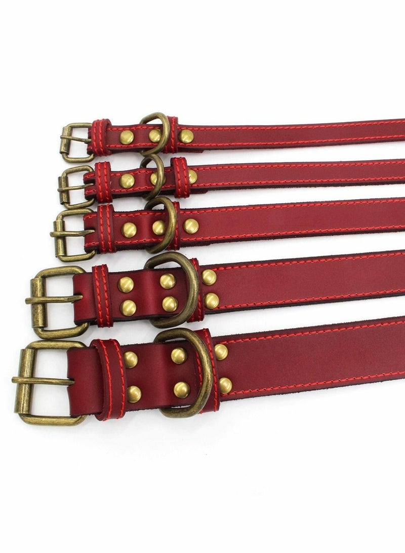 SYOSI Genuine Leather Dog Collar for Puppy Small Medium and Large Dog (Red XS) - Image 5