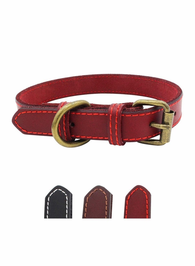 SYOSI Genuine Leather Dog Collar for Puppy Small Medium and Large Dog (Red XS) - Image 1