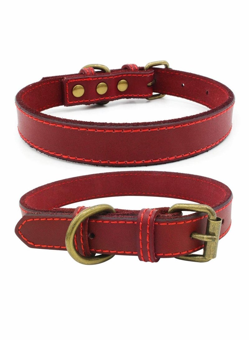 SYOSI Genuine Leather Dog Collar for Puppy Small Medium and Large Dog (Red XS) - Image 2