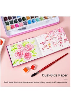 Excefore Portable Watercolor Paper, Hot Press Watercolor Journal,50% Cotton 140 lb/300gsm 20 Sheets 7.6’’ x 5.3’’ Travel Art Journal for Beginners and Artists  - Image 2