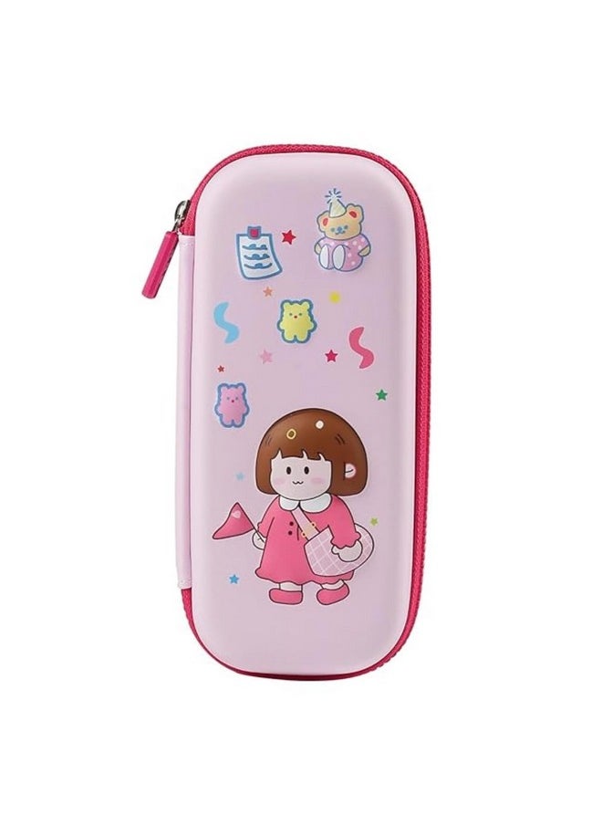 Parteet PARTEET 3D Cover Eva Cute Girl Theme Canvas Pencil Case Pencil Pouch Bag Compass School Pouch Organizer For Students Kids Premium Stylish Pen Holder Pouch For Kids, Pink  - Image 1