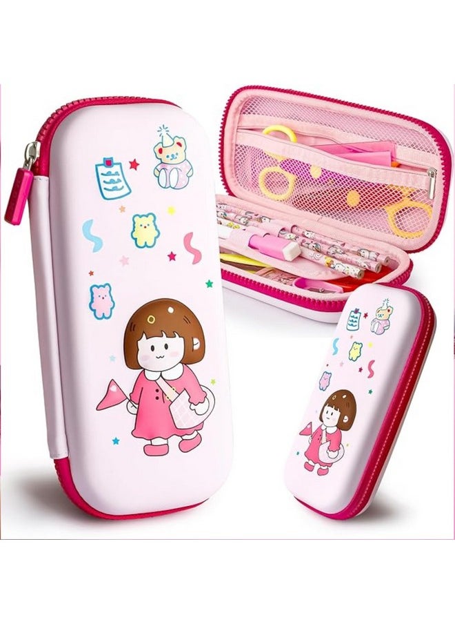 Parteet PARTEET 3D Cover Eva Cute Girl Theme Canvas Pencil Case Pencil Pouch Bag Compass School Pouch Organizer For Students Kids Premium Stylish Pen Holder Pouch For Kids, Pink  - Image 4