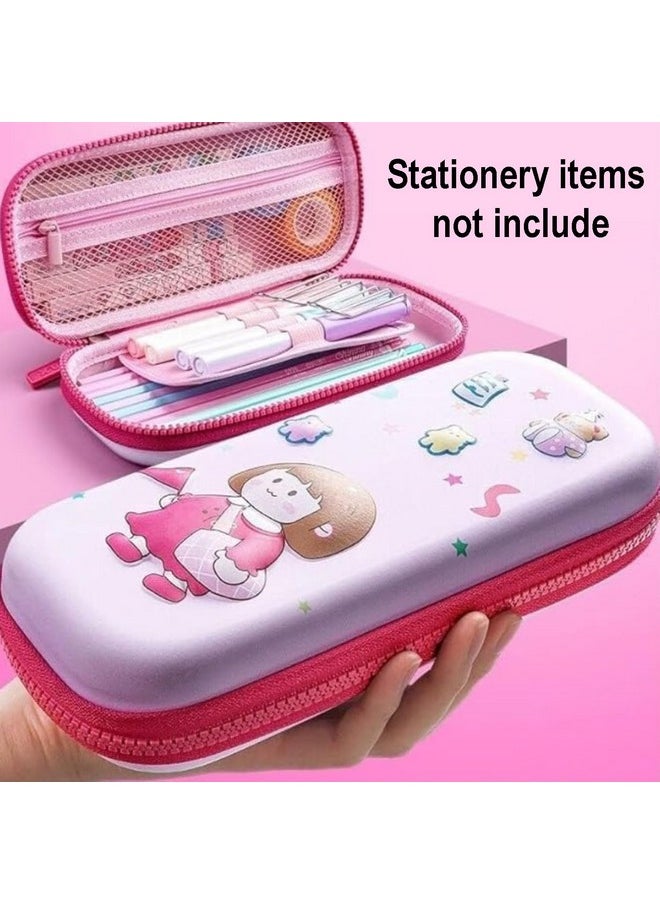 Parteet PARTEET 3D Cover Eva Cute Girl Theme Canvas Pencil Case Pencil Pouch Bag Compass School Pouch Organizer For Students Kids Premium Stylish Pen Holder Pouch For Kids, Pink  - Image 2