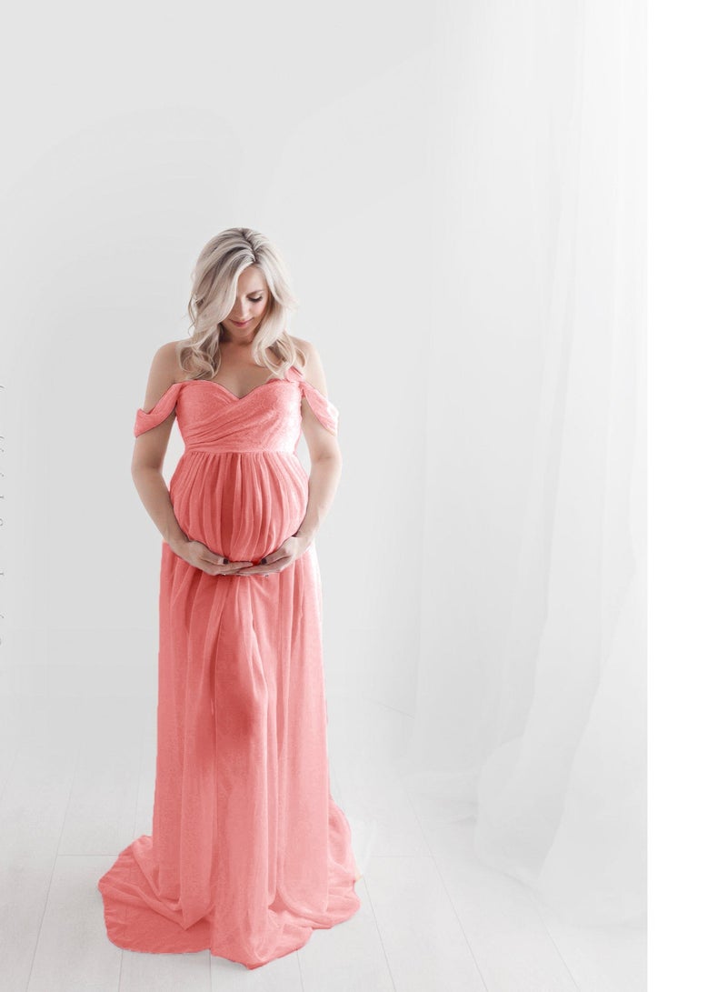 Loquat Women Pregnant Long Dress Dark Pink 