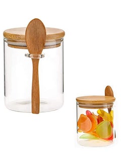 Clear Glass Storage Jars with Wooden Spoon, 420ml Airtight Lid Airtight Small Glass Container Jars with Spoons for Bath Salt Containers, Sugar, Spices, Coffee, Matcha, Spices, Pepper