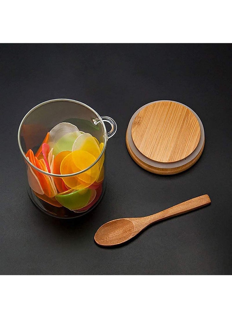 Arabest - Clear Glass Storage Jars with Wooden Spoon, 420ml Airtight Lid Airtight Small Glass Container Jars with Spoons for Bath Salt Containers, Sugar, Spices, Coffee, Matcha, Spices, Pepper - Image 1