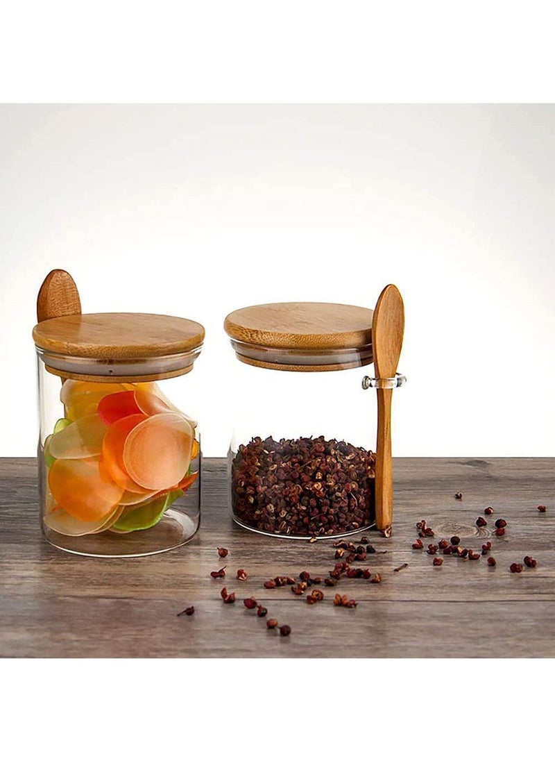 Arabest - Clear Glass Storage Jars with Wooden Spoon, 420ml Airtight Lid Airtight Small Glass Container Jars with Spoons for Bath Salt Containers, Sugar, Spices, Coffee, Matcha, Spices, Pepper - Image 1