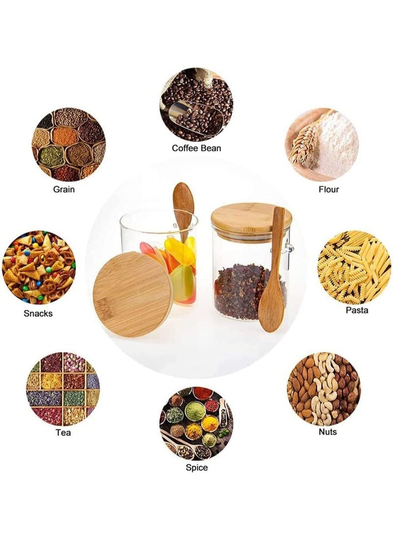 Arabest - Clear Glass Storage Jars with Wooden Spoon, 420ml Airtight Lid Airtight Small Glass Container Jars with Spoons for Bath Salt Containers, Sugar, Spices, Coffee, Matcha, Spices, Pepper - Image 1
