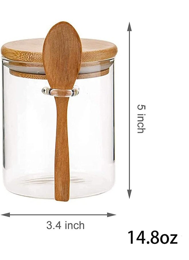 Arabest - Clear Glass Storage Jars with Wooden Spoon, 420ml Airtight Lid Airtight Small Glass Container Jars with Spoons for Bath Salt Containers, Sugar, Spices, Coffee, Matcha, Spices, Pepper - Image 1