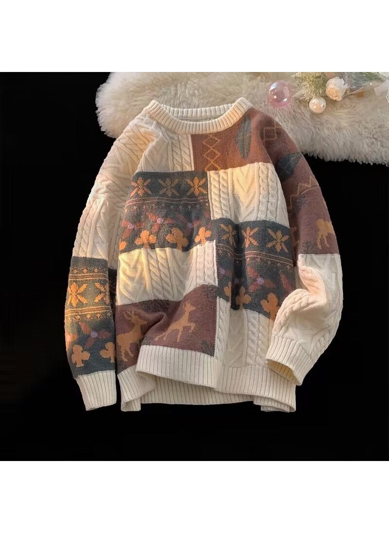 Generic - Japanese Vintage Mens Sweater Winter Loose Fit Outerwear Base Layer Pullover Knitted Top Casual Style Round Neck Idle Brand 2247 Brown - Image 1