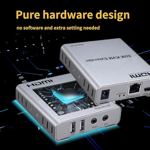 Etzin HDMI Extender 60m with KVM Audio Output IR Control Support USB Mouse and Keyboard Extension Over cat5e cat6 Cable, 60M HDMI KVM Extender Video Resolution up to 1080P EPL-539H - Image 5