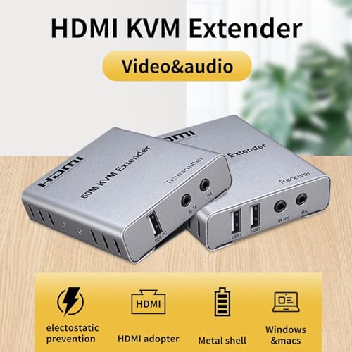 Etzin HDMI Extender 60m with KVM Audio Output IR Control Support USB Mouse and Keyboard Extension Over cat5e cat6 Cable, 60M HDMI KVM Extender Video Resolution up to 1080P EPL-539H - Image 3